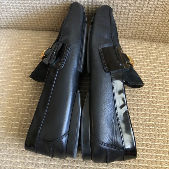 Versace Gold Medusa Black Suede & Patent Leather Loafers with Gold Hardware main image 13